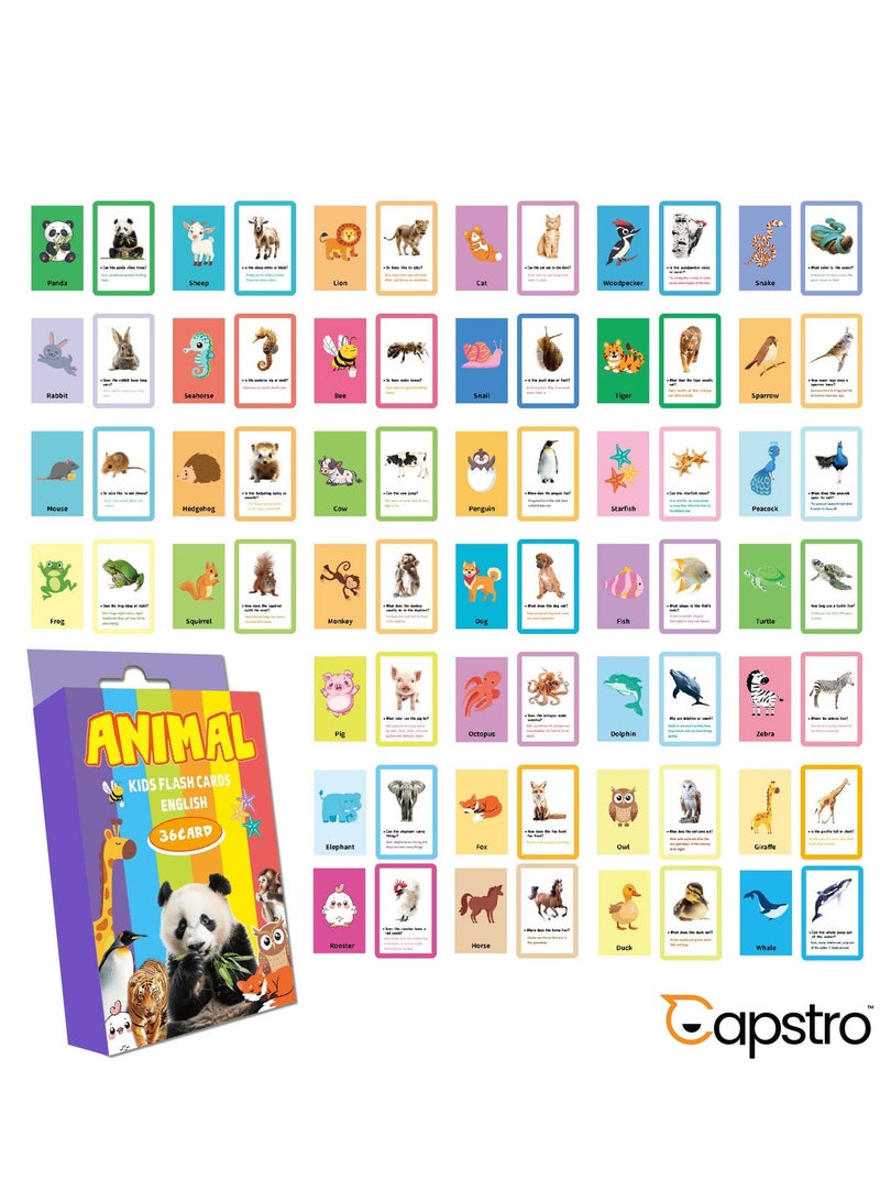 Capstro Kids Early Education Digital Flash Cards – Picture-Based Learning Card Set for Toddlers | Cartoon Animal Recognition, Visual Vocabulary & Screen-Free Educational – Cartoon Animals - Image 1